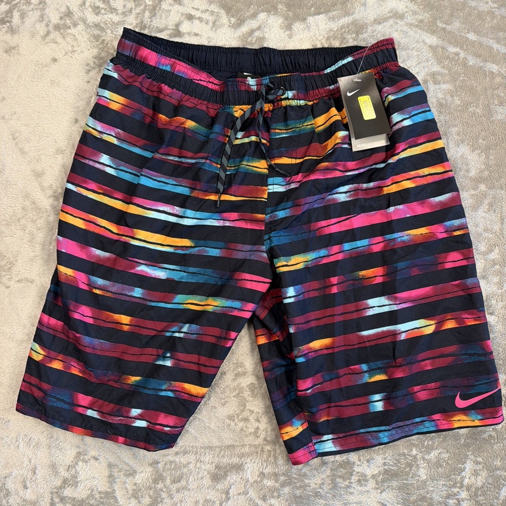Nike Swim Trunks Men XL Multicolor Stripe Athletic Board Shorts NESS9419 EUC